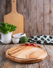 wooden cutting board with herbs