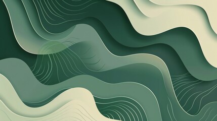 Wall Mural - Abstract, paper and creative design in the style of curves for backdrop, wallpaper or graphic poster advertising with copyspace. Green, layers and craft template for background, banner or mockup