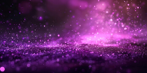 Poster - abstract purple background with  particles, glitter and bokeh lights, glowing light rays on dark background, 