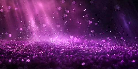 Poster - abstract purple background with  particles, glitter and bokeh lights, glowing light rays on dark background, 