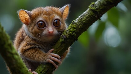 Wall Mural - Tarsier monkey Tarsius Syrichta on the tree in natural jungle environment