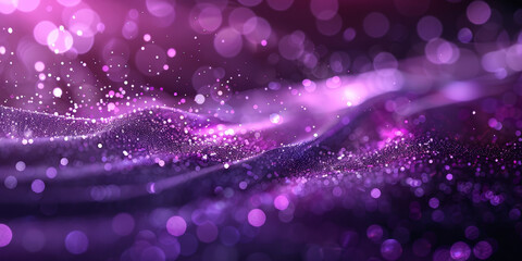 Poster - abstract purple background with  particles, glitter and bokeh lights, glowing light rays on dark background, 