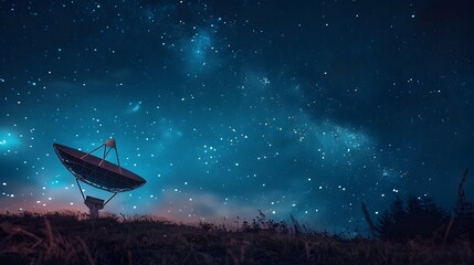 Poster - Satellite Dish Transmitting Data Against Starry Night Sky Global Reach and Digital Communication in Business Concept with Copy Space