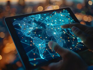 Poster - Interactive Global Business Network Map on Tablet Visualizing Trade Connections and Digital Communication for Strategic Insights and Opportunities