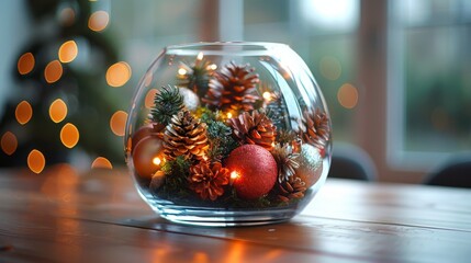 Canvas Print - Create a stunning centerpiece for your dining table with a modern glass terrarium filled with sparkling ornaments and fairy lights.