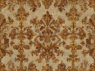 Vintage damask, beige and gold, ornate texture, generative AI