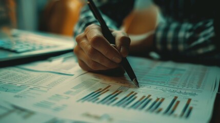 Aufkleber - Stock market analyst writing notes on a printed financial graph report