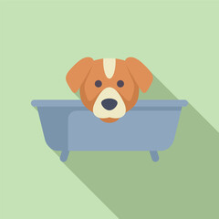 Wall Mural - Cute flat design vector illustration of a cartoon dog in a bathtub on a shaded background