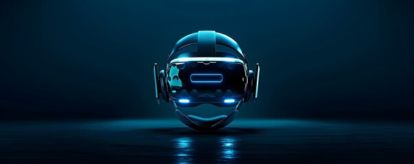 Poster - Glowing Virtual Reality Headset Illuminating in Mysterious Dark Background Showcasing Innovative Technology