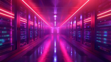 Poster - Cryptocurrency Mining Farm with Futuristic Rows of High Performance Computers Technology Concept for Digital Finance and Industry