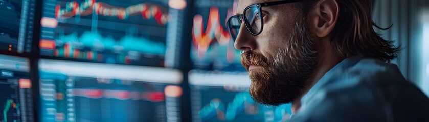 Poster - Successful Finance Professional Analyzing Investment Charts on Digital Screens for Business Advancement and Achievement