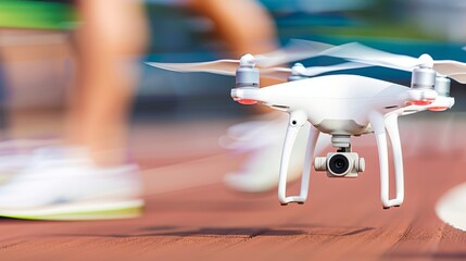 Poster - a drone flying over a race track