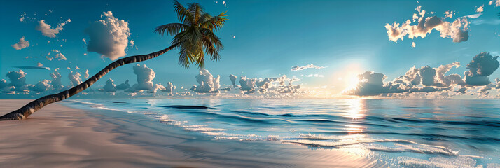 Wall Mural - Tranquil Tropical Beach at Sunset, Soft Sands and Calm Waters Creating a Perfect Evening Ambiance