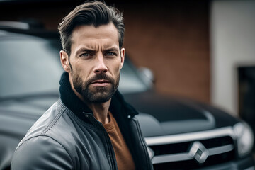 Wall Mural - attractive mature man with beard looking directly at the camera