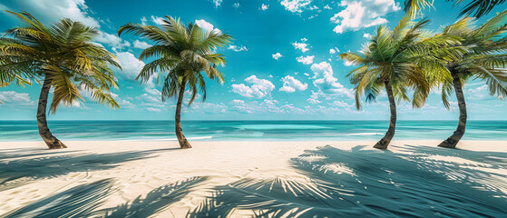 Wall Mural - Tropical Beach Paradise with Lush Palms and Crystal Blue Waters, Ideal Vacation Destination
