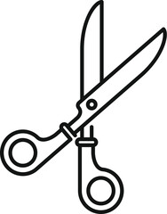 Poster - Black and white line art vector of a pair of open scissors, isolated on white background