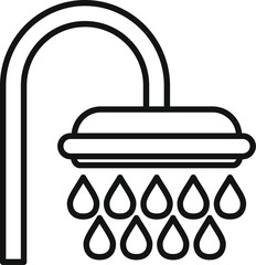 Poster - Vector illustration depicting a simple showerhead icon with flowing water drops in a line art style