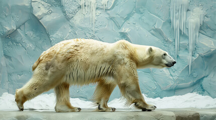 Wall Mural - A polar bear is walking on ice. looks like a big bear with white fur like snow