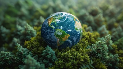 Canvas Print - World Environment Day. Aerial top view green forest with globe earth