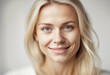 © abu - portrait of a young Swedish blonde and Caucasian woman with a sincere smile, isolated white background