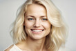 © abu - portrait of a young Swedish blonde and Caucasian woman with a sincere smile, isolated white background