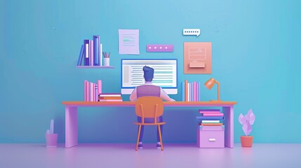 Poster - A person is seated at a desk, focused on a computer screen for online education training in EdTech. Generative AI