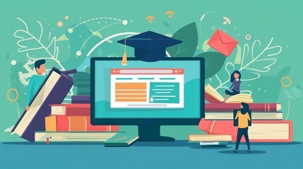 Poster - A person is standing in front of a computer screen, engaged in EdTech education technology for online learning, training, and e-learning webinar on the internet. Generative AI
