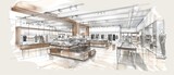 Fototapeta  - Architectural sketch of modern retail store interior.