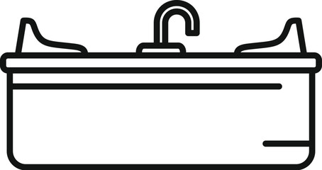 Poster - Black and white line art vector of a standard car battery with terminals