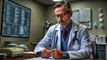 Wall Mural - the doctor writes a prescription for medicine