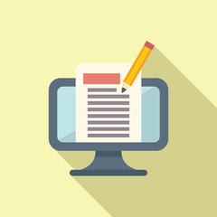 Poster - Illustration of modern blogging concept with flat design vector for online content creation and editing on a computer monitor