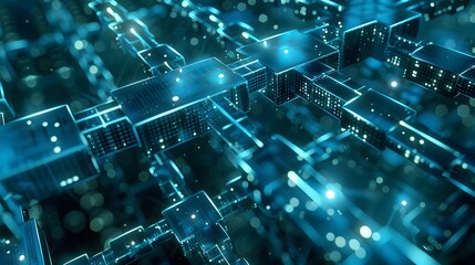 Poster - A blockchain ledger with unchangeable entries, each block sealed and protected, emphasizing the permanent and tamper-proof nature of blockchain records 