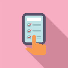 Poster - Flat design icon illustrating a hand interacting with a digital checklist on a tablet device