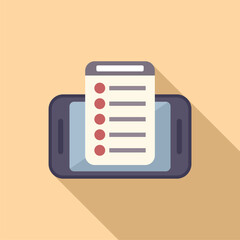 Poster - flat design vector of a mobile phone displaying a checklist, casting a shadow on a beige background