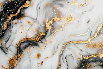 Wall Mural - Abstract marble, white, gold and glitter