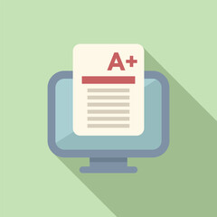 Poster - flat design illustration of a computer monitor displaying an a plus grade, symbolizing academic succ