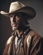 © abu - portrait of an American cowboy in traditional clothes, isolated white background