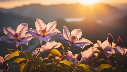 Wall Mural - clematis blossom in sunlight