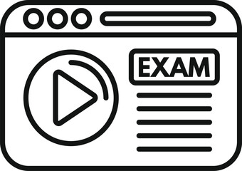 Poster - simplified black and white icon representing an online examination interface with video play button