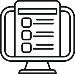 Poster - vector black outline icon depicting an online survey or questionnaire on a computer monitor