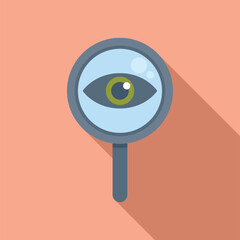 Poster - flat design of a magnifying glass inspecting a stylized eye, on a warm pink background
