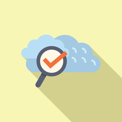 Poster - flat design icon with a cloud, magnifying glass, and checkmark, symbolizing successful data verifica