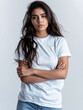 © VISUAL BACKGROUND - A beautiful woman in jeans and white t - shirt.