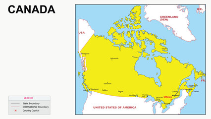  Canada Map. Major city map of Canada. Political map of Canada with country capital.