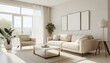 © Sadaqat - Modern Minimalist Living Room: Clean and Contemporary Design with Beige-White Sofa in Daylight