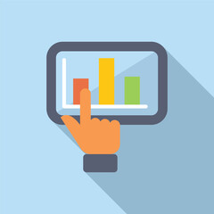 Poster - Flat design vector of a hand interacting with bar graph on a digital tablet