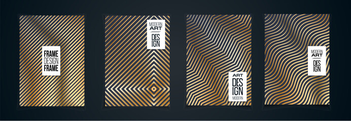 Poster - abstract black and gold background, modern black stripe geometric cover and poster design set collec