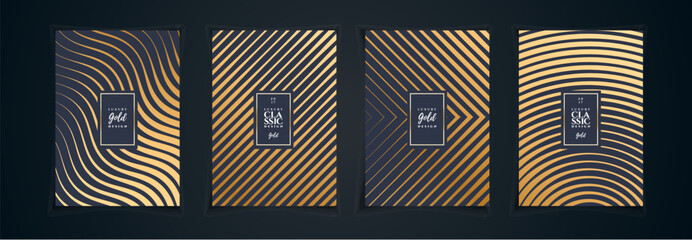 Poster - abstract black and gold background, modern black stripe geometric cover and poster design set collec