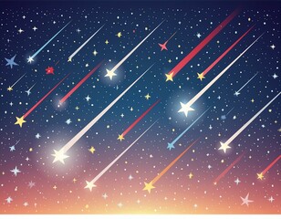 Wall Mural - Night sky with multiple shooting stars streaking across, leaving trails of light