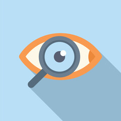 Poster - Flat design vector of an eye under a magnifying glass, symbolizing observation and analysis